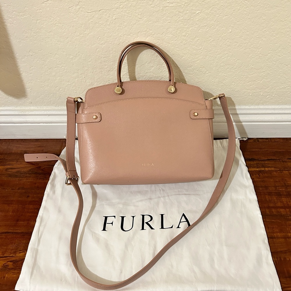 Furla Agata Leather Satchel Shoulder Bag - Very Light Pink